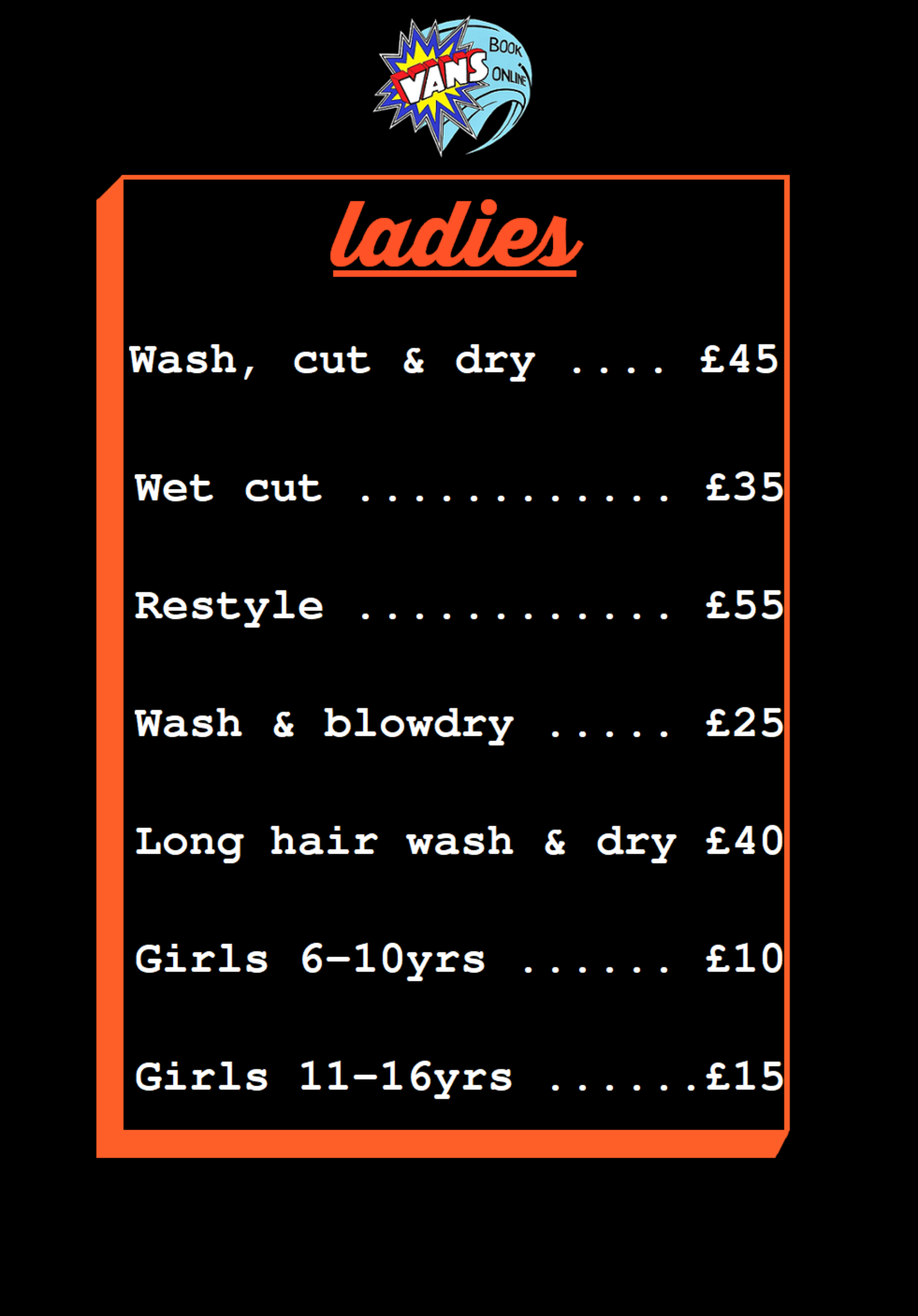 vans hairdressing canterbury ladies pricing